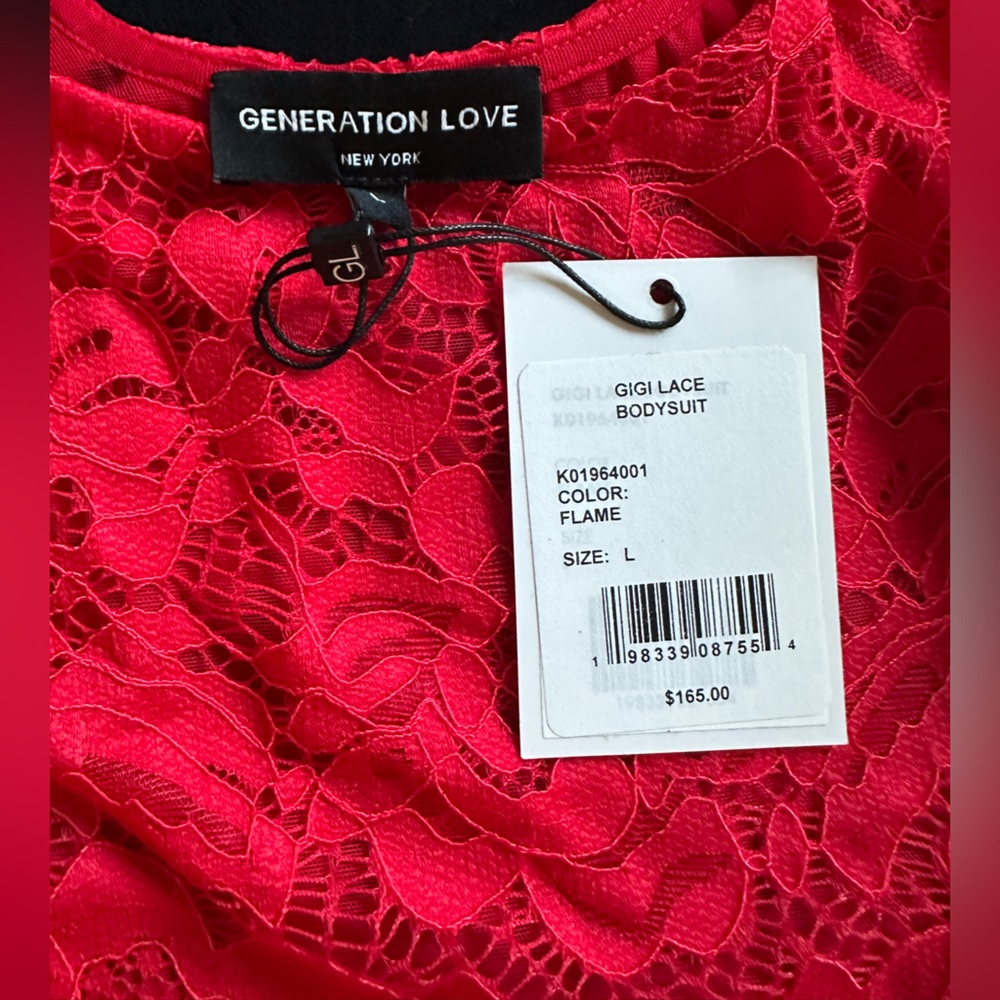 Generation Love Gigi Red Lace Scoop-Neck bodysuit Large Flame new - Picture 12 of 16